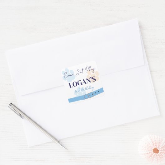 Sticker Carré Blue Orange Chien Empreinte de patte fête d'annive (Enveloppe)