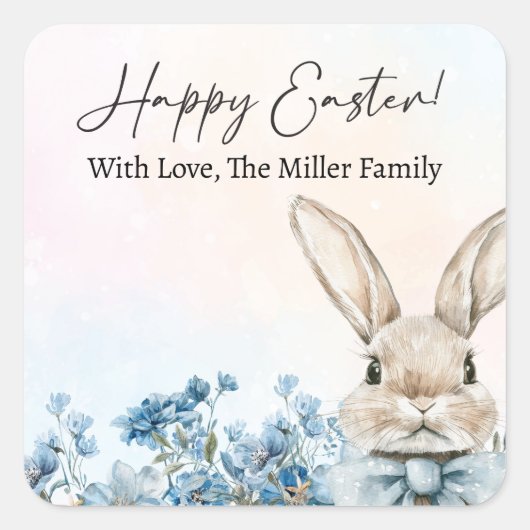 Sticker Carré Blue Pastel Bunny Pâques (Devant)