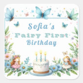 Sticker Carré Blue Pastel Butterfly Fairy First Birday - (Devant)
