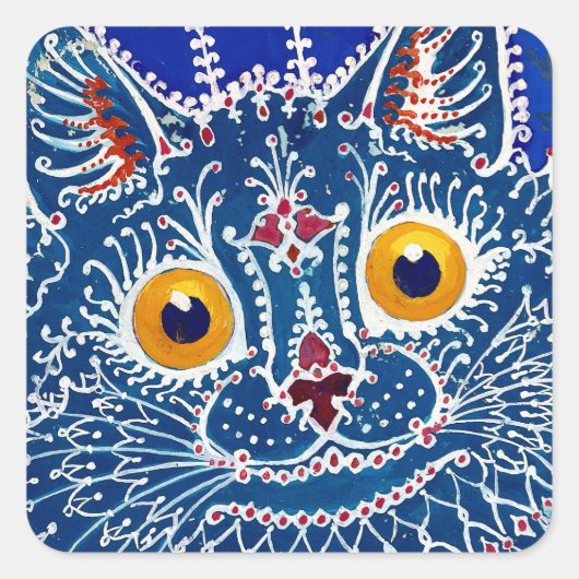 Sticker Carré Blue Psychedelic Cat Art par Louis Wain (Devant)