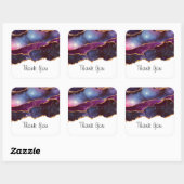 Sticker Carré Blue & Purple Space & Stars Moderne Agate Merci (Feuille)