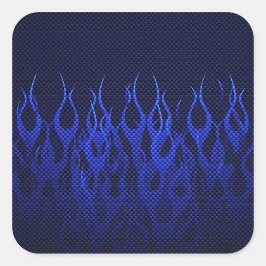 Sticker Carré Blue Racing Flames on Carbon Fiber (Devant)