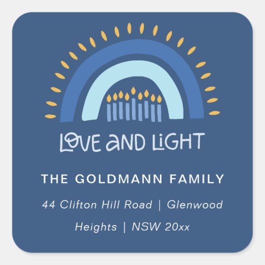 Sticker Carré Blue Rainbow Candles Love & Light Hanoukka Adresse (Devant)