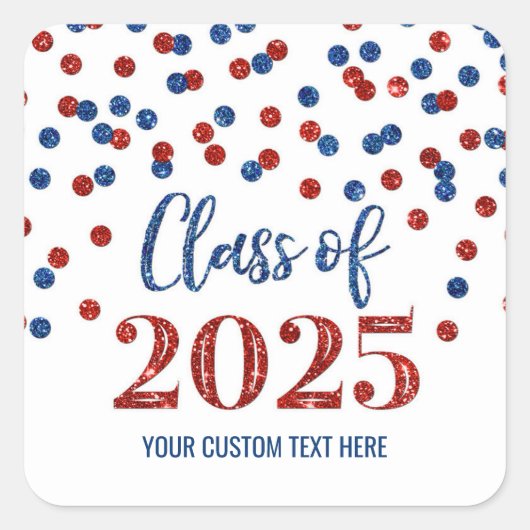 Sticker Carré Blue Red Confetti Graduation 2025 (Devant)