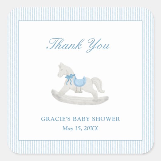 Sticker Carré Blue Rocse Boy Baby shower Merci Favor (Devant)