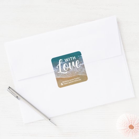 Sticker Carré Blue Sea Beach Wedding Favor (Enveloppe)