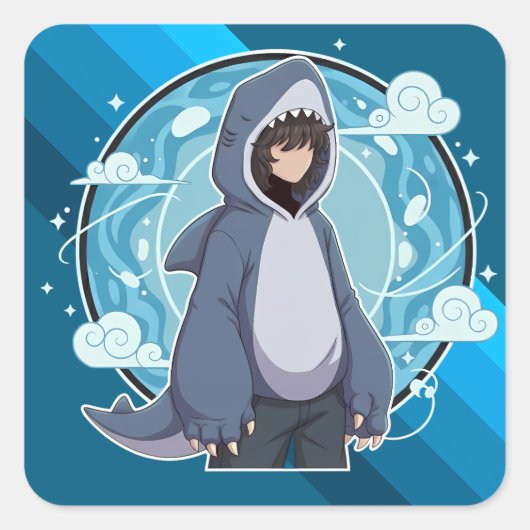 Sticker Carré Blue Shark Boy Anime Art (Devant)