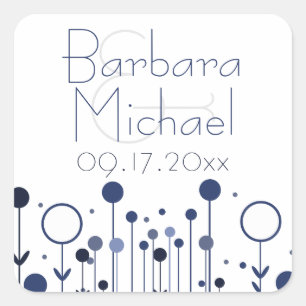Sticker Carré Blue Simple Floral Dot Moderne
