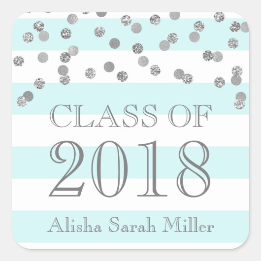 Sticker Carré Blue Stripes Classe de Graduation Argent de 2018 (Devant)