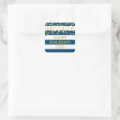 Sticker Carré Blue Stripes Gold Confetti Joyeuses Vacances Perso (Sac)