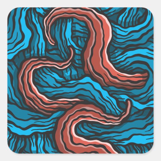 Sticker Carré Blue Tentacles (Devant)