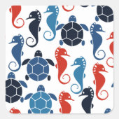 Sticker Carré Blue Tropical Ocean Turtle Seahores (Devant)