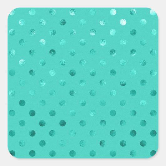 Sticker Carré Blue Turquoise Métallurgique Faux Foil Polka Dot A (Devant)