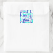 Sticker Carré Blue Turquoise Multilingual Merci Word Collage (Sac)
