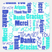 Sticker Carré Blue Turquoise Multilingual Merci Word Collage (Devant)