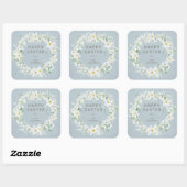 Sticker Carré Blue + White Floral Wreath Message de Pâques (Feuille)