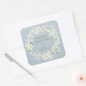 Sticker Carré Blue + White Floral Wreath Message de Pâques (Enveloppe)