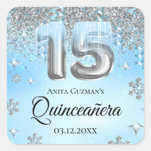 Sticker Carré Blue Winter Wonderland Balloons Quinceanera
