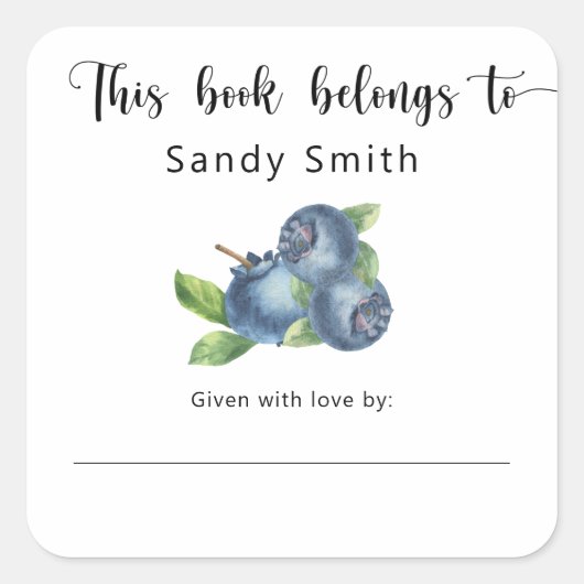 Sticker Carré Blueberry - Ce livre appartient à (Devant)