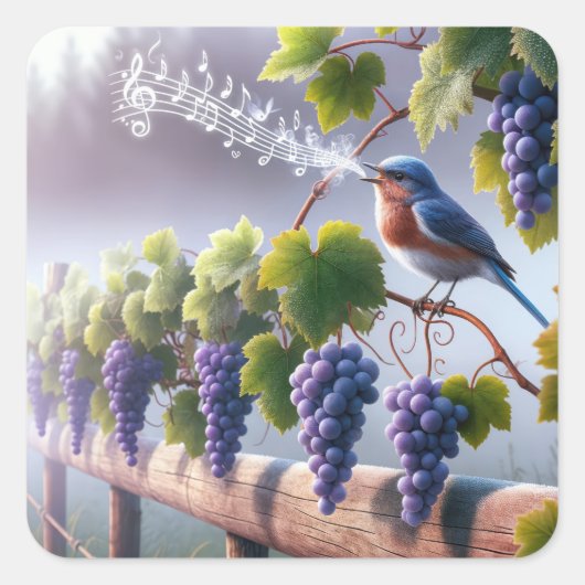 Sticker Carré Bluebird chante sur une vigne (Devant)