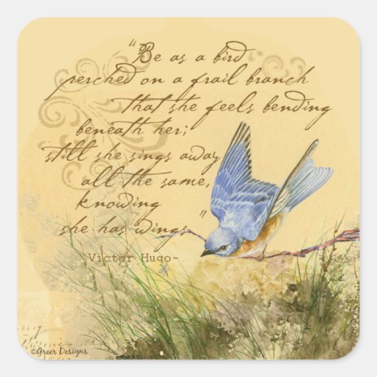 Sticker Carré Bluebird sur Branch et Victor Hugo Citation (Devant)