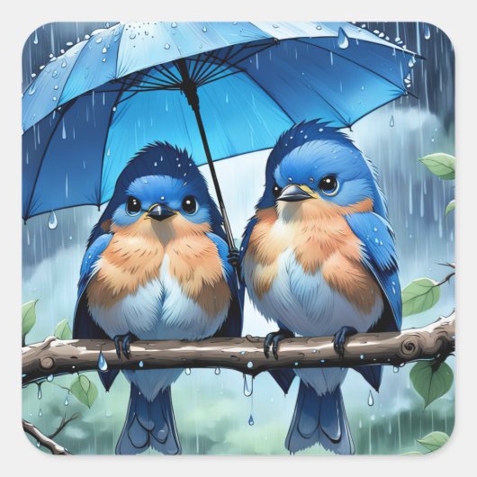 Sticker Carré Bluebirds sous un parapluie (Devant)