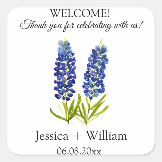 Sticker Carré Bluebonnets Mariée et chambre Rustique Mariage mod (Devant)
