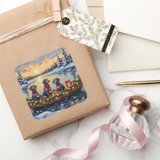 Sticker Carré Bluetick Coonhound Christmas Boat Holiday (Cadeaux)