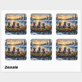 Sticker Carré Bluetick Coonhound Christmas Boat Holiday (Feuille)