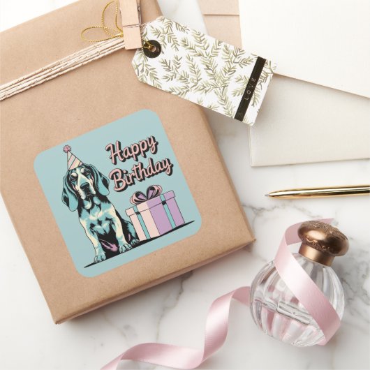 Sticker Carré Bluetick Coonhound Dog coloré (Cadeaux)