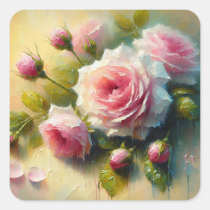 Sticker Carré Blurry Wet Roses - Floral Series Art Collection
