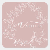 Sticker Carré Blush Dusty rose moderne Script Girl Monogramme No (Devant)