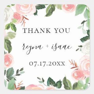 Sticker Carré Blush Garden Floral Frame Mariage Favoriser