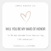 Sticker Carré Blush Love Heart Serez-vous ma servante d'honneur  (Devant)