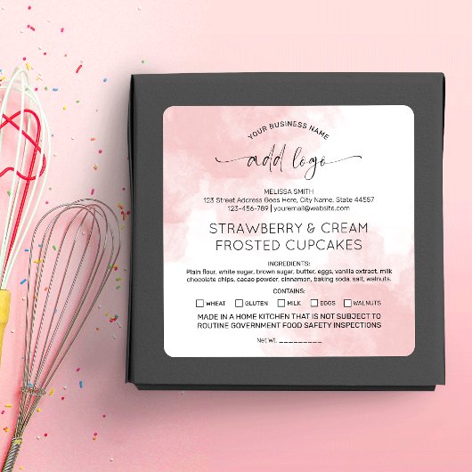 Sticker Carré Blush Pink Home Boulangerie Cottage Law Ingrédient