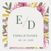 Sticker Carré Blush Pink Lily Arched Monogram Wedding Envelope (Devant)