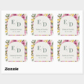Sticker Carré Blush Pink Lily Arched Monogram Wedding Envelope (Feuille)