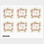 Sticker Carré Blush Pink Lily Botanical Wedding Monogram (Feuille)