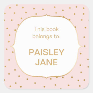 Sticker Carré Blush Pink or confetti PETITE plaque pour fille