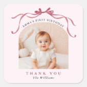 Sticker Carré Blush Pink Red Bow Birthday Thank You (Devant)