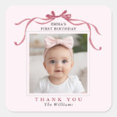Sticker Carré Blush Pink Red Bow Birthday Thank You  (Devant)