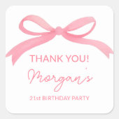 Sticker Carré Blush rose Bow fête d'anniversaire mignonne (Devant)