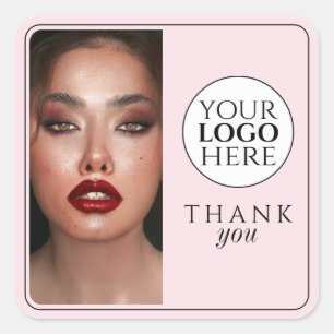 Sticker Carré Blush Rose Élégant Logo Photo Merci Maquillage