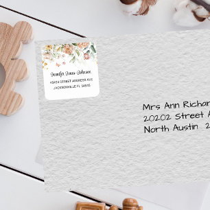 Sticker Carré Blush rose fille Baby shower adresse florale