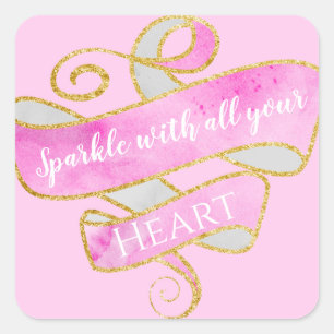 Sticker Carré Blush Rose Pailleté Doré Paillettes Cœur Féminin