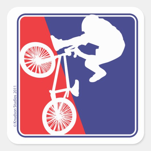 Sticker Carré BMX Biker Rouge Blanc et Bleu (Devant)