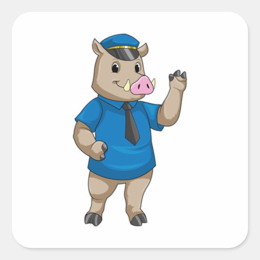 Sticker Carré Boar en tant qu'officier de police avec casquette (Devant)