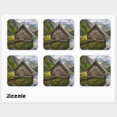 Sticker Carré Boathouse dans le lac Obersee dans les Alpes en Al (Feuille)