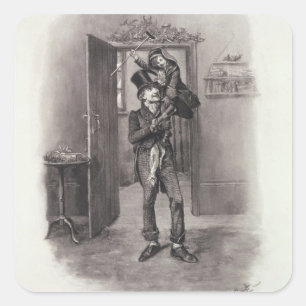 Sticker Carré Bob Cratchit et Tiny Tim, de "Charles Dickens :