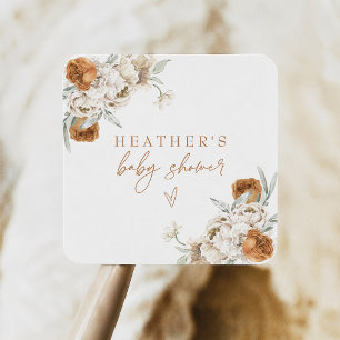 Sticker Carré BOHEME Fleur de Terracotta Baby Shower Bohème
